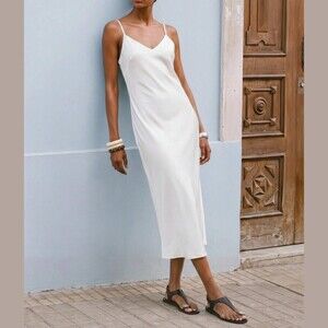 Ivory White Satin Slip Dress - Spaghetti Strap Maxi
